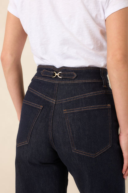 Koyu İndigo Yüksek Bel Bol Paça Denim Pantolon