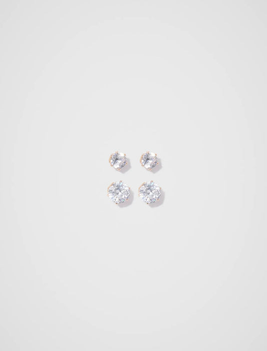 Jess CZ Two Pack Çivi Küpe Altın Rengi/Kristal