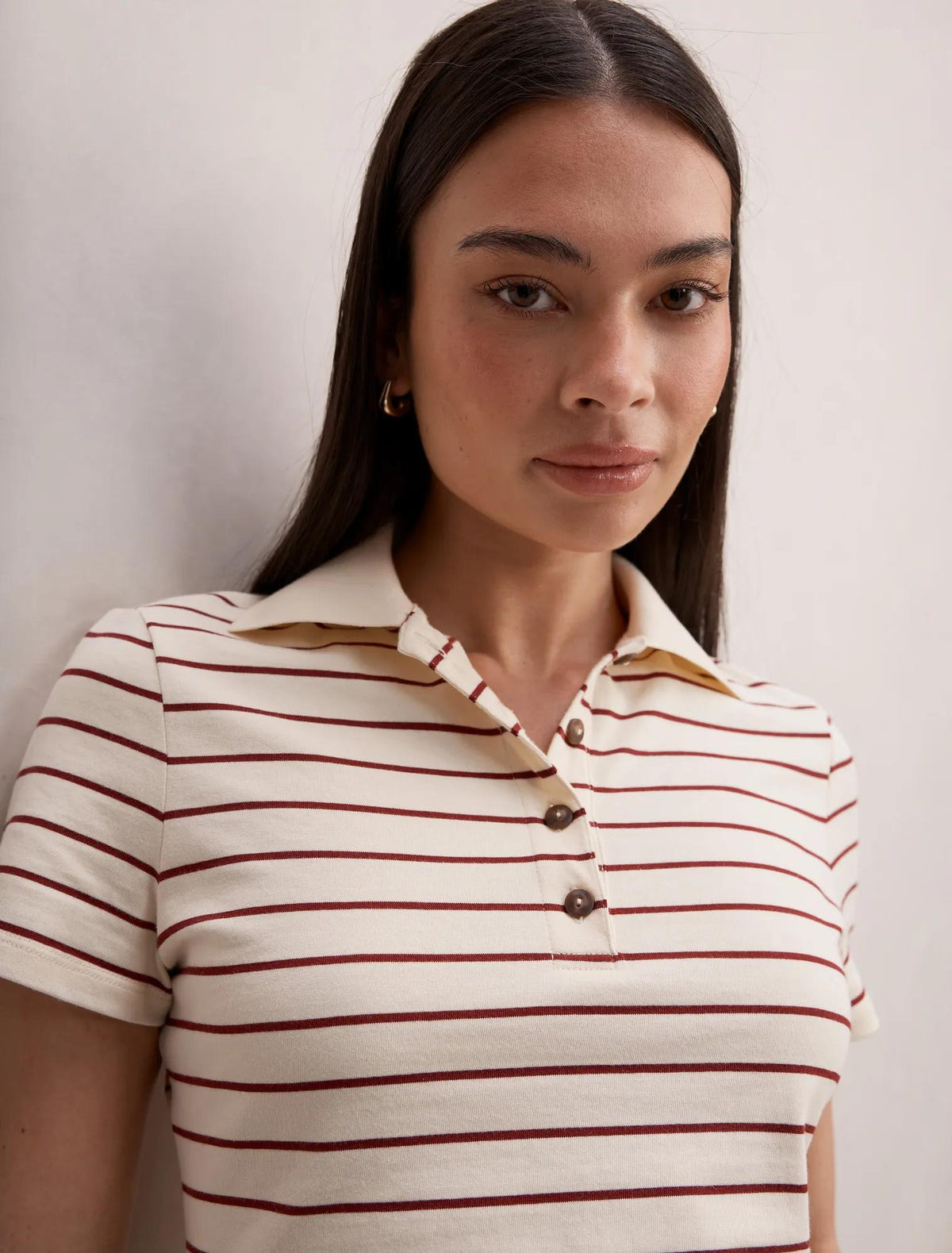 Scottie Çizgili Polo Bluz Krem/ Bordo Çizgili