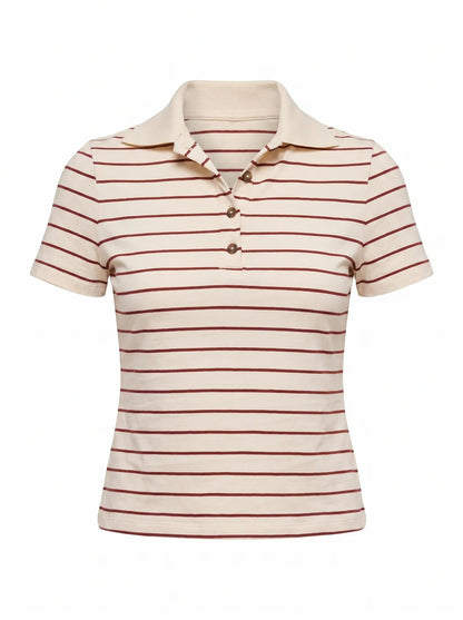 Scottie Çizgili Polo Bluz Krem/ Bordo Çizgili
