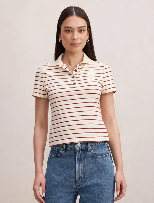 Scottie Çizgili Polo Bluz Krem/ Bordo Çizgili