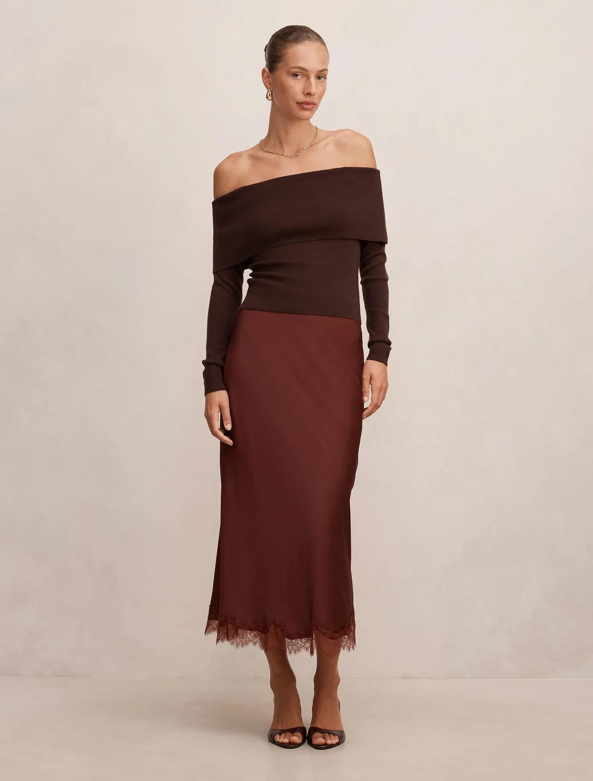 Enola Dantel Maxi Etek Deep Kiremit
