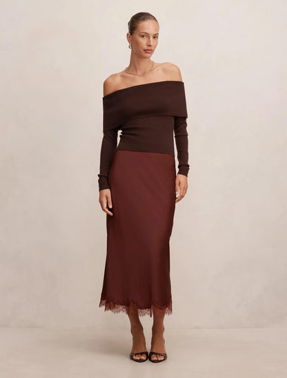Enola Dantel Maxi Etek Deep Kiremit