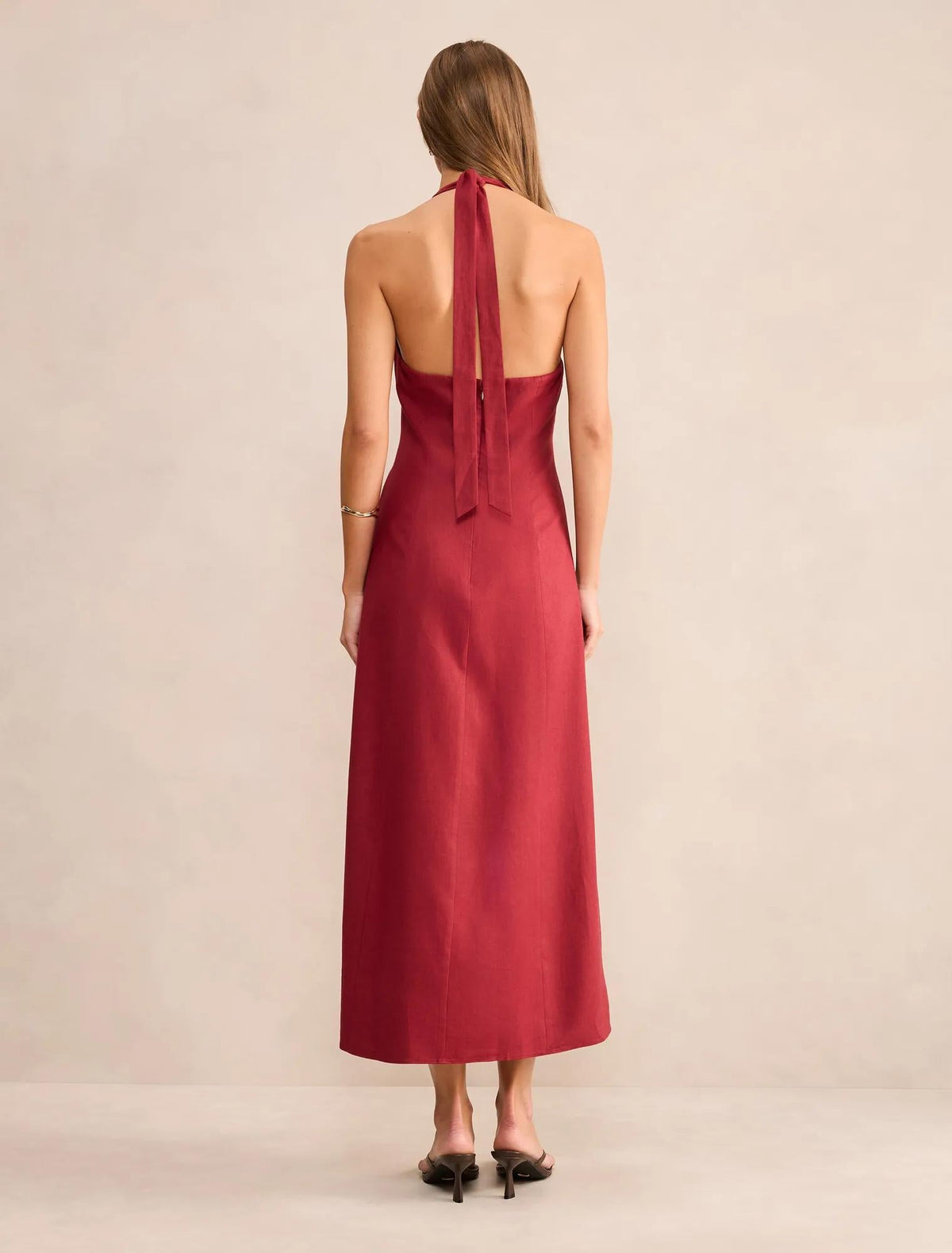Ina Düğmeli Midi Elbise Pomegranate