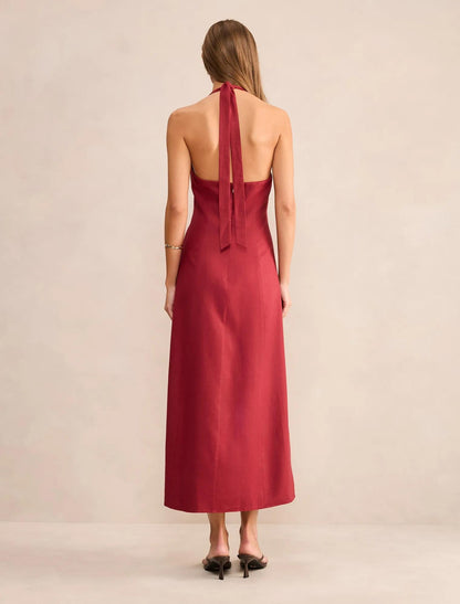 Ina Düğmeli Midi Elbise Pomegranate