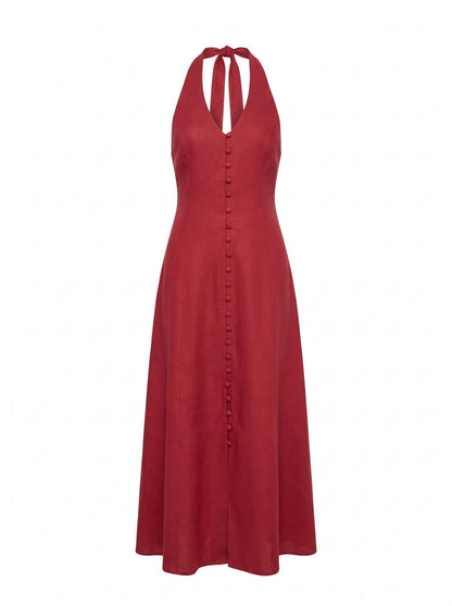 Ina Düğmeli Midi Elbise Pomegranate
