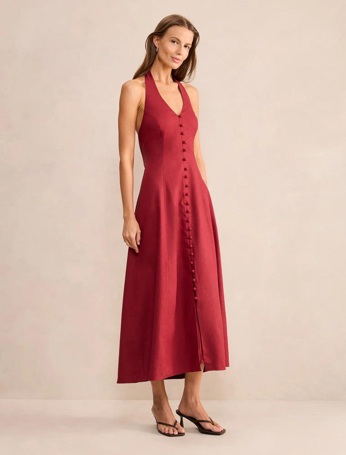Ina Düğmeli Midi Elbise Pomegranate