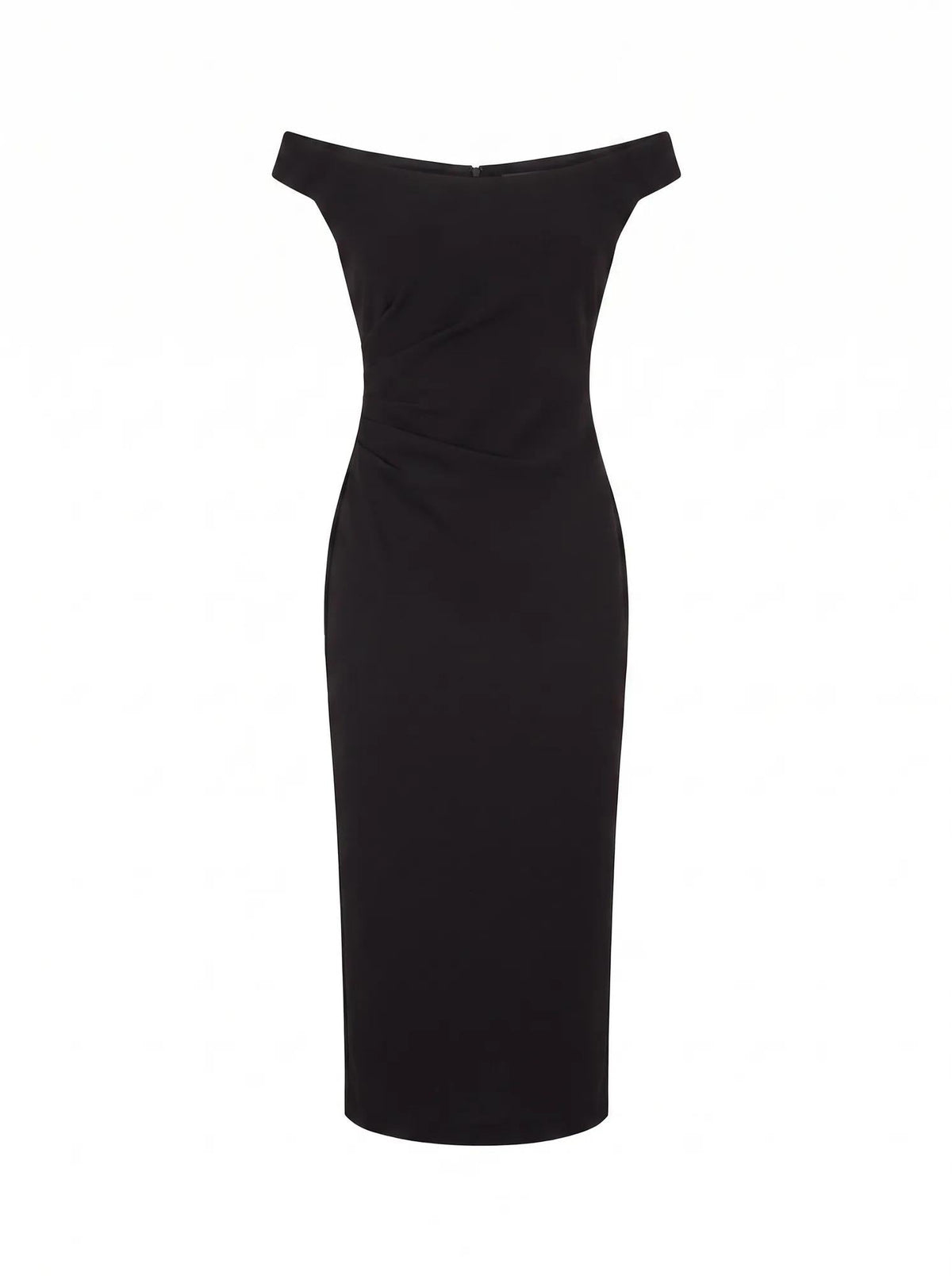 Zaria Omuzları Açık Bodycon Midi Elbise Siyah
