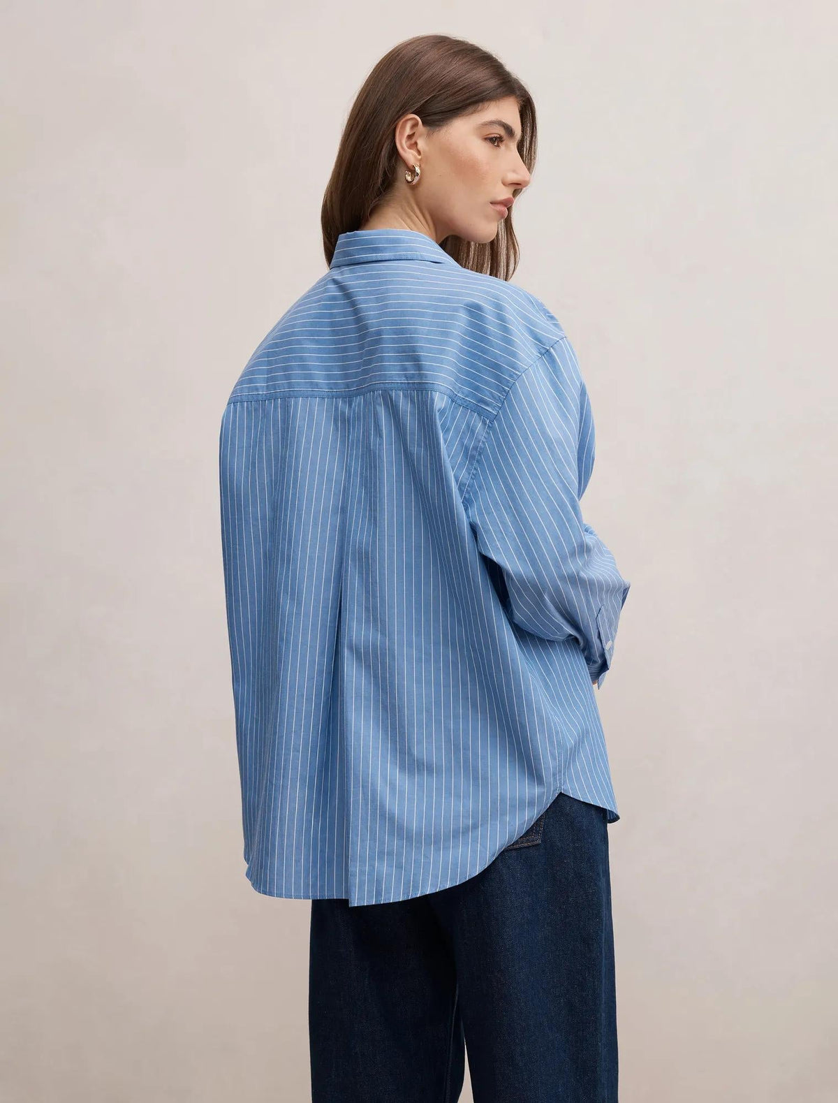 Ivie Oversize Gömlek Mid Mavi Çizgili