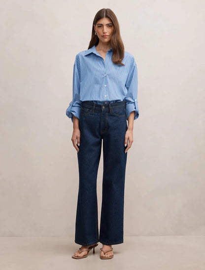 Ivie Oversize Gömlek Mid Mavi Çizgili