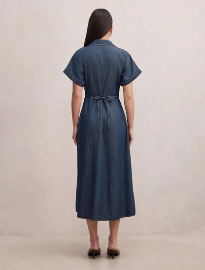 Penny Cinched Waist Midi Elbise İndigo Chambray