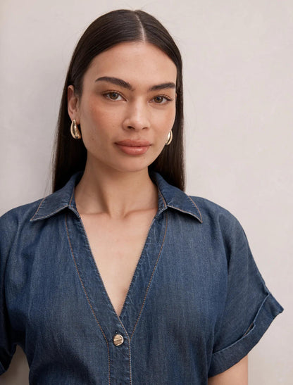 Penny Cinched Waist Midi Elbise İndigo Chambray
