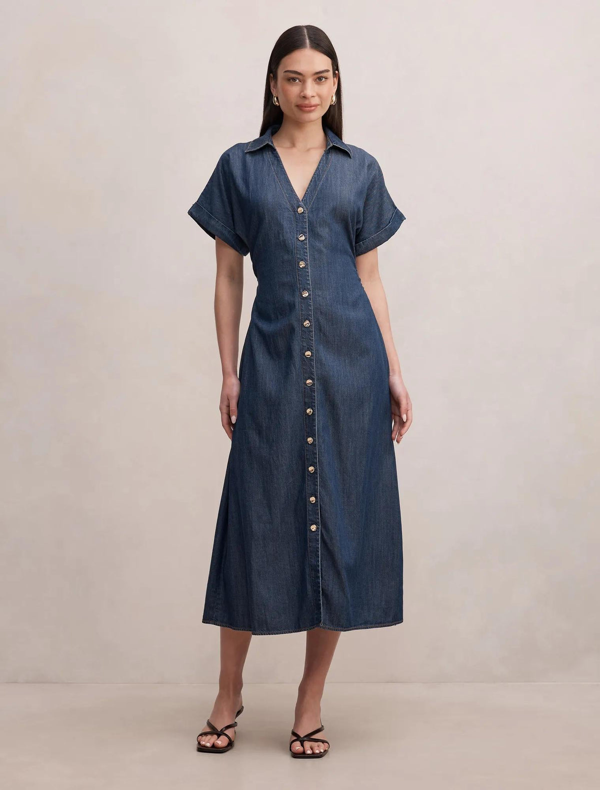 Penny Cinched Waist Midi Elbise İndigo Chambray