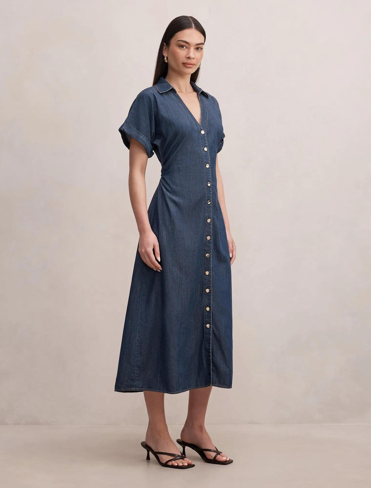 Penny Cinched Waist Midi Elbise İndigo Chambray
