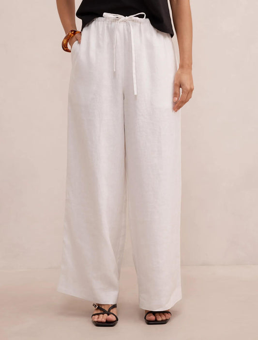 Lily Petite Bağcıklı Keten Pantolon Kırık Beyaz