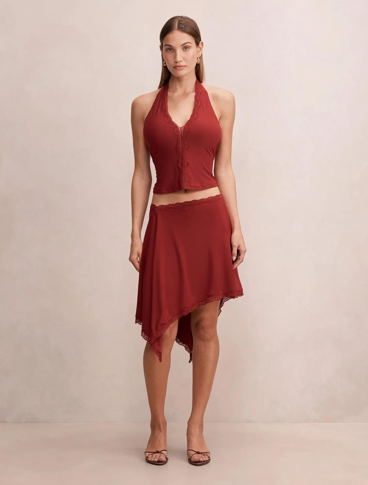 Verity Dantel Kenarlı Etek Pomegranate Kırmızı