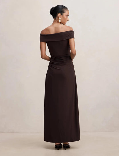 Daisy Petite Bardot Maxi Elbise Çikolata Kahvesi