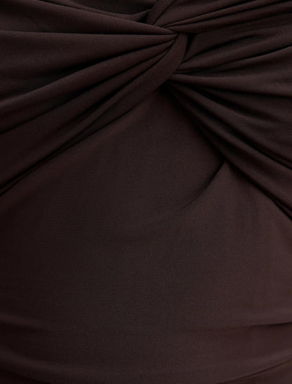Daisy Petite Bardot Maxi Elbise Çikolata Kahvesi