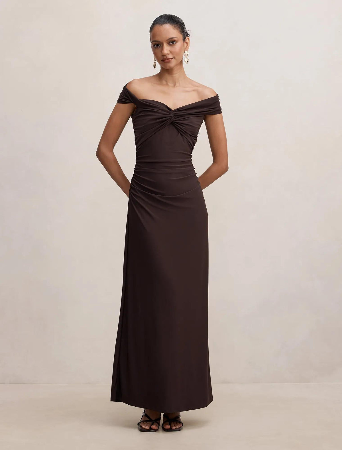 Daisy Petite Bardot Maxi Elbise Çikolata Kahvesi