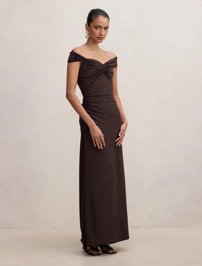 Daisy Petite Bardot Maxi Elbise Çikolata Kahvesi