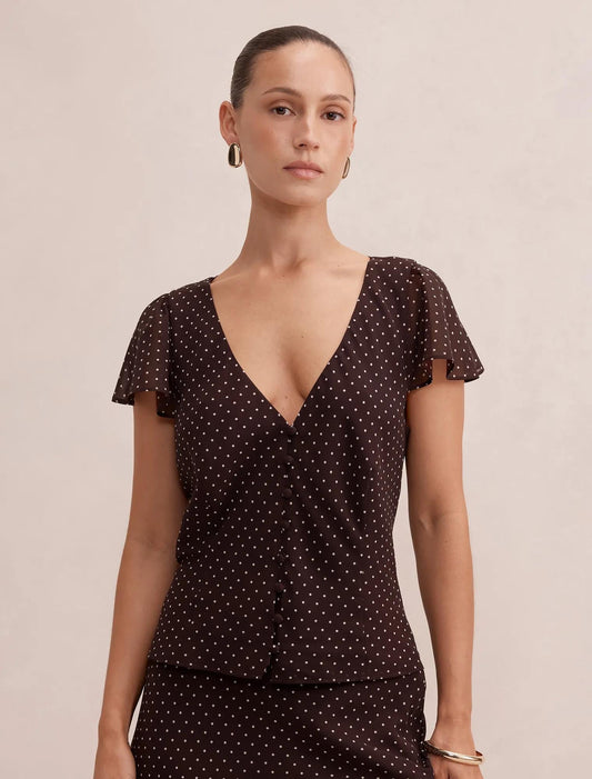 Daphne Petite Volan Kollu Bluz Choc Speckle Puantiyeli