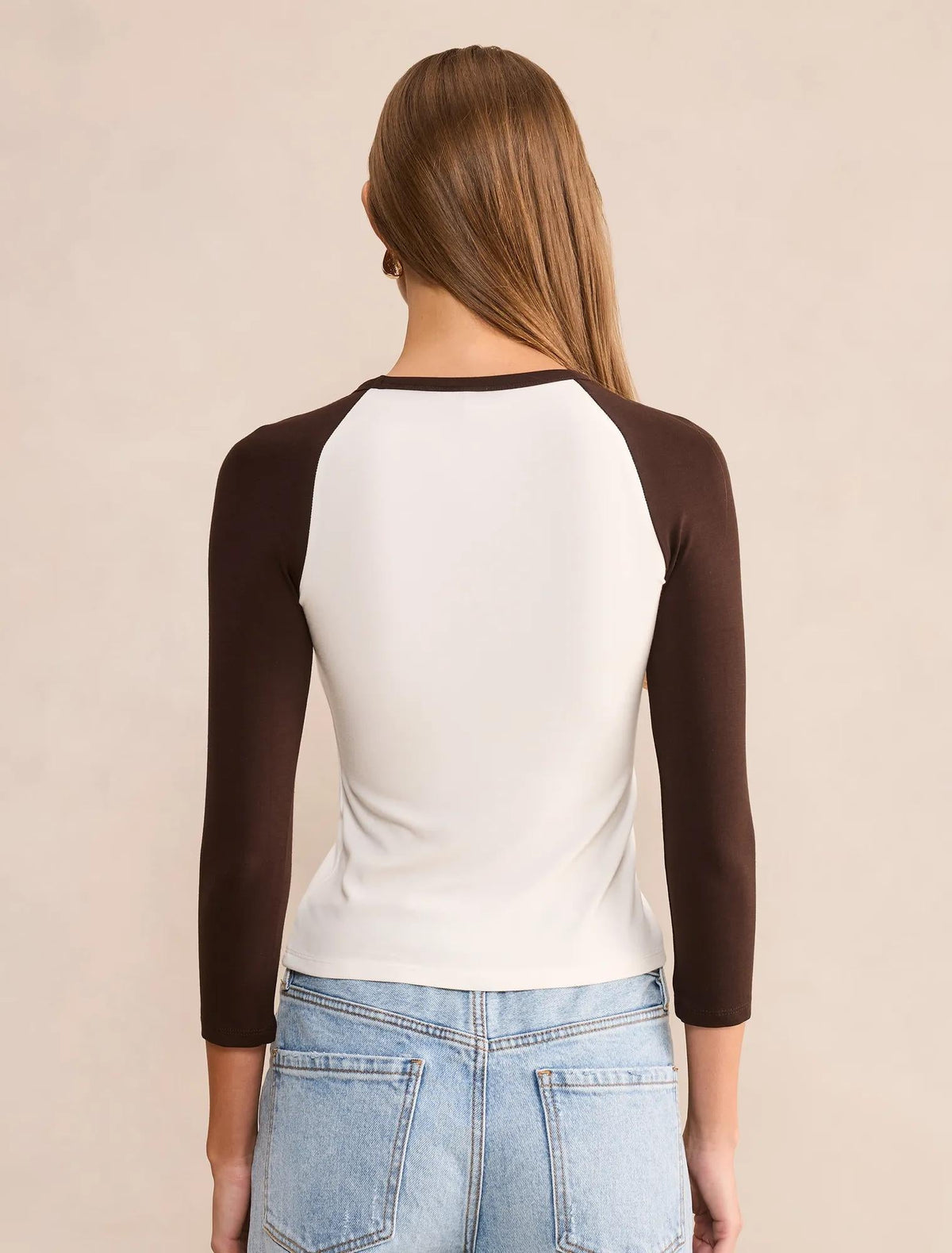Sasha Kontrast Raglan Sleeve Bluz Çikolata Kahvesi/Krem