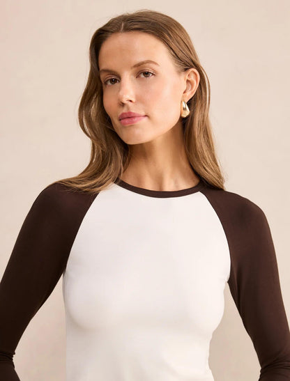 Sasha Kontrast Raglan Sleeve Bluz Çikolata Kahvesi/Krem