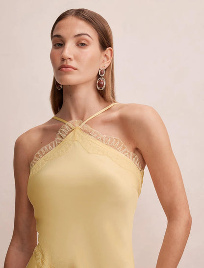 Cosette Dantel Insert Maxi Elbise Yumuşak Sarı