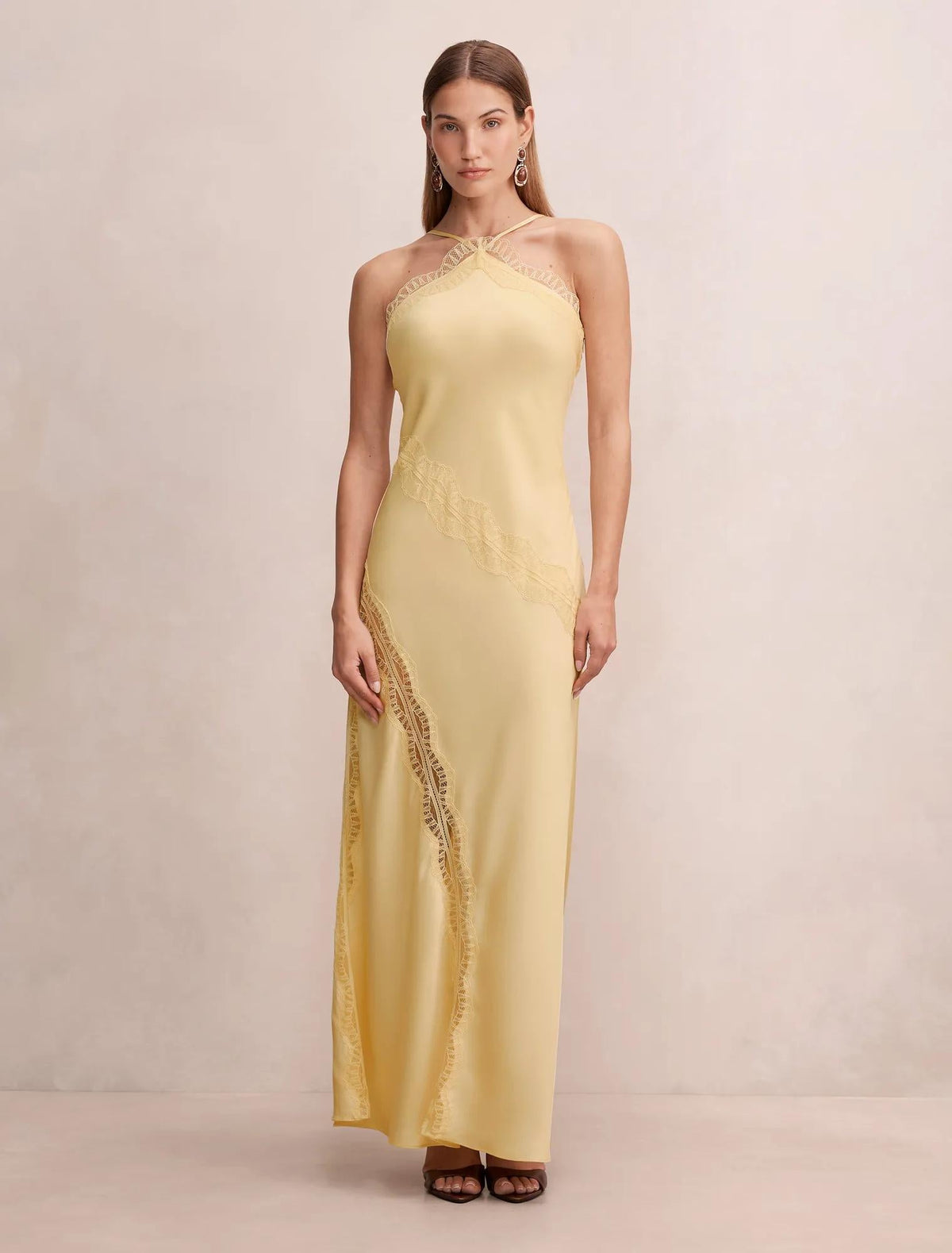 Cosette Dantel Insert Maxi Elbise Yumuşak Sarı