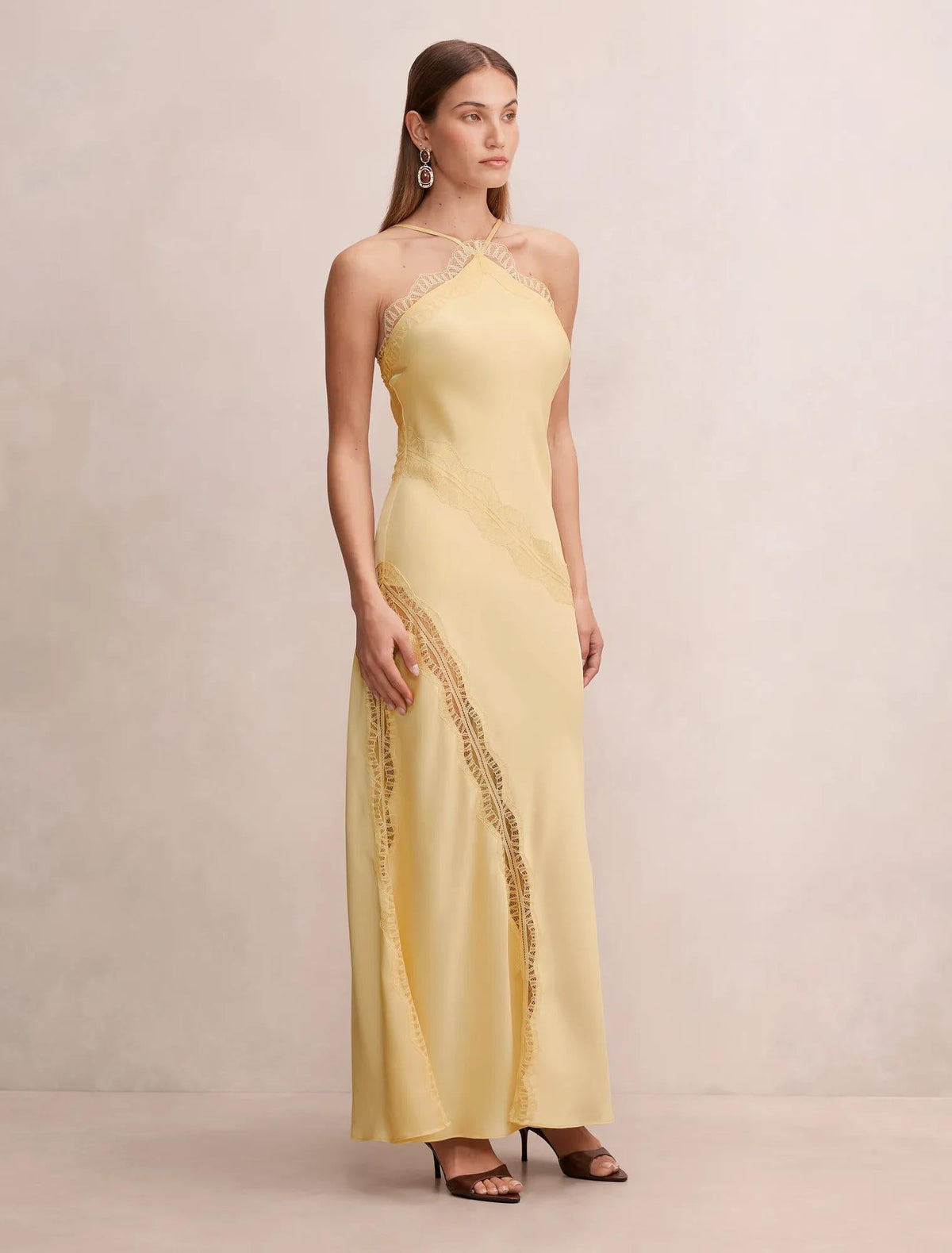 Cosette Dantel Insert Maxi Elbise Yumuşak Sarı