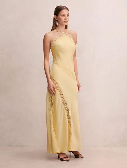 Cosette Dantel Insert Maxi Elbise Yumuşak Sarı