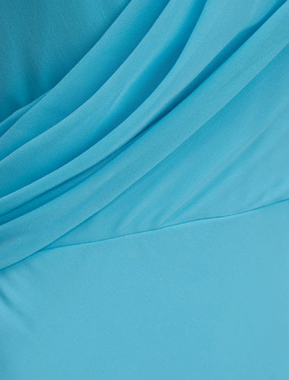 Rory Boyundan Bağlamalı Drape Maxi Elbise Mavi Mist