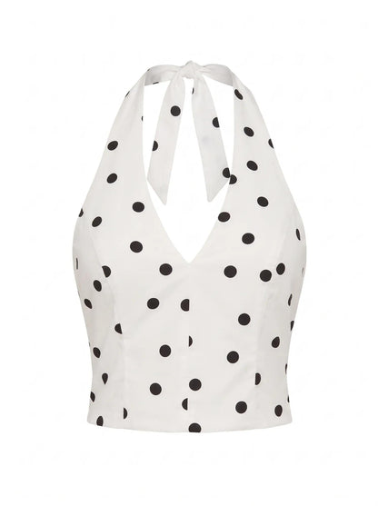 Magnolia Polka Dot Boyundan Bağlamalı Bluz Marseille Puantiyeli