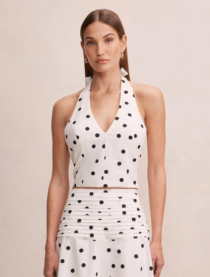 Magnolia Polka Dot Boyundan Bağlamalı Bluz Marseille Puantiyeli