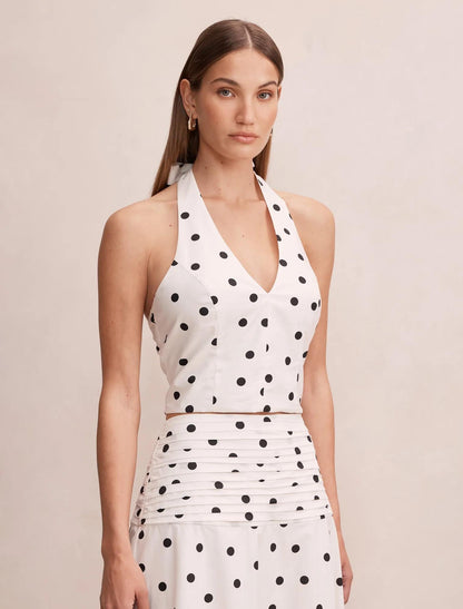 Magnolia Polka Dot Boyundan Bağlamalı Bluz Marseille Puantiyeli