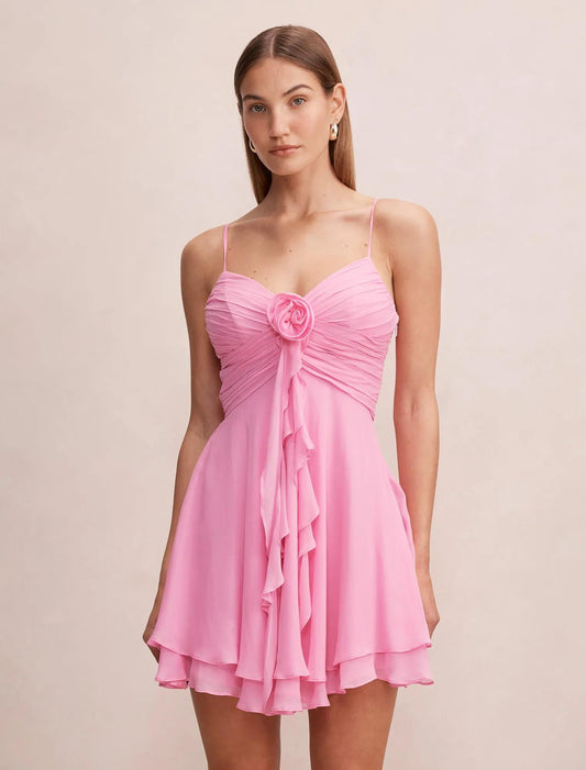 Billie Rosette Mini Elbise BonBon Pembe