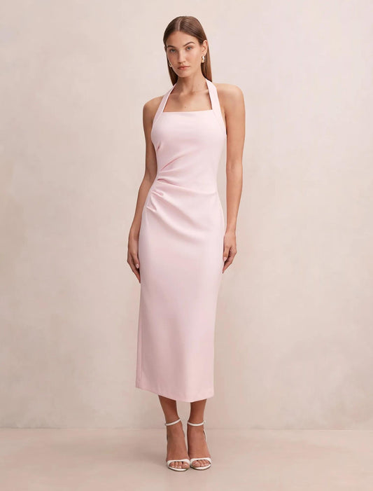 Georgie Boyundan Bağlamalı Büzgülü Bodycon Elbise Kiraz Kırmızısı Blossom