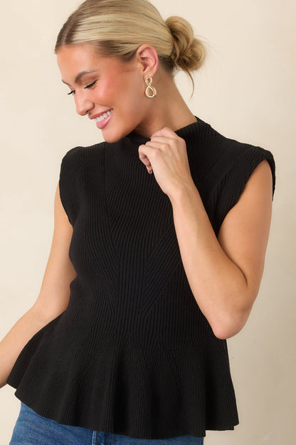 Siyah Fitilli Kolsuz Peplum Triko Bluz