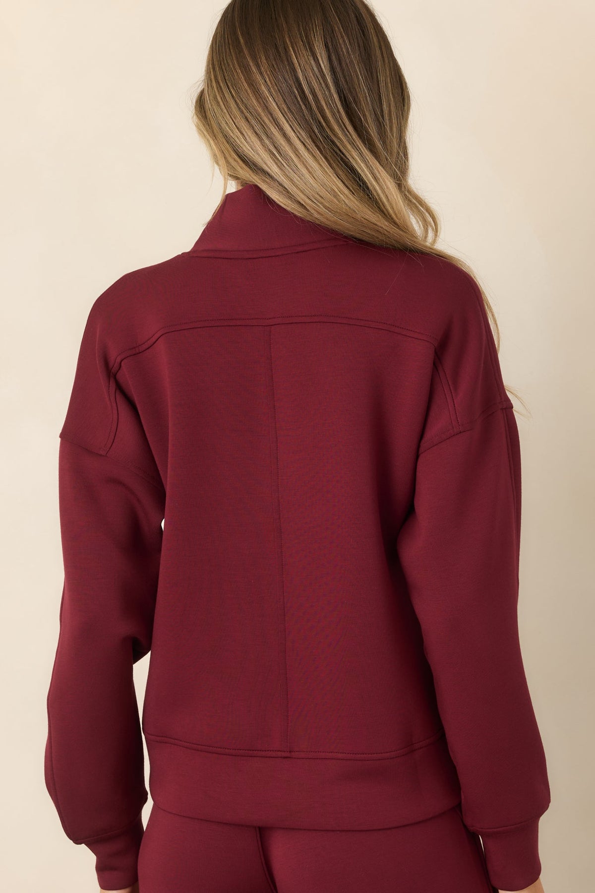 Bordo V Yaka Uzun Kollu Sweatshirt