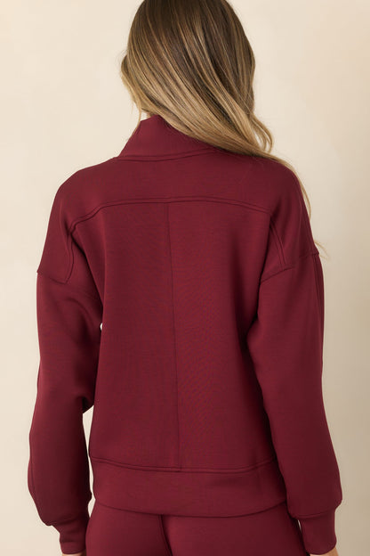 Bordo V Yaka Uzun Kollu Sweatshirt