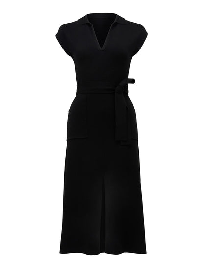Mari Collar Triko Elbise Siyah