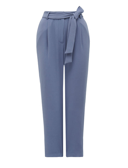 Penny Petite Bağlamalı-Waist Dar Paça Pantolon Ofis Stili Mavi