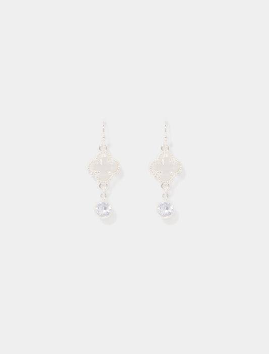 Clover Kristal Küpe Gümüş Rengi/ Kristal