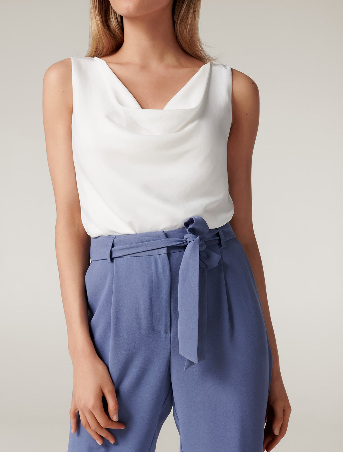 Penny Petite Bağlamalı-Waist Dar Paça Pantolon Ofis Stili Mavi