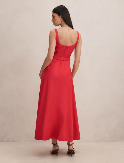 Hayden Kare Yaka Midi Elbise Kırmızı