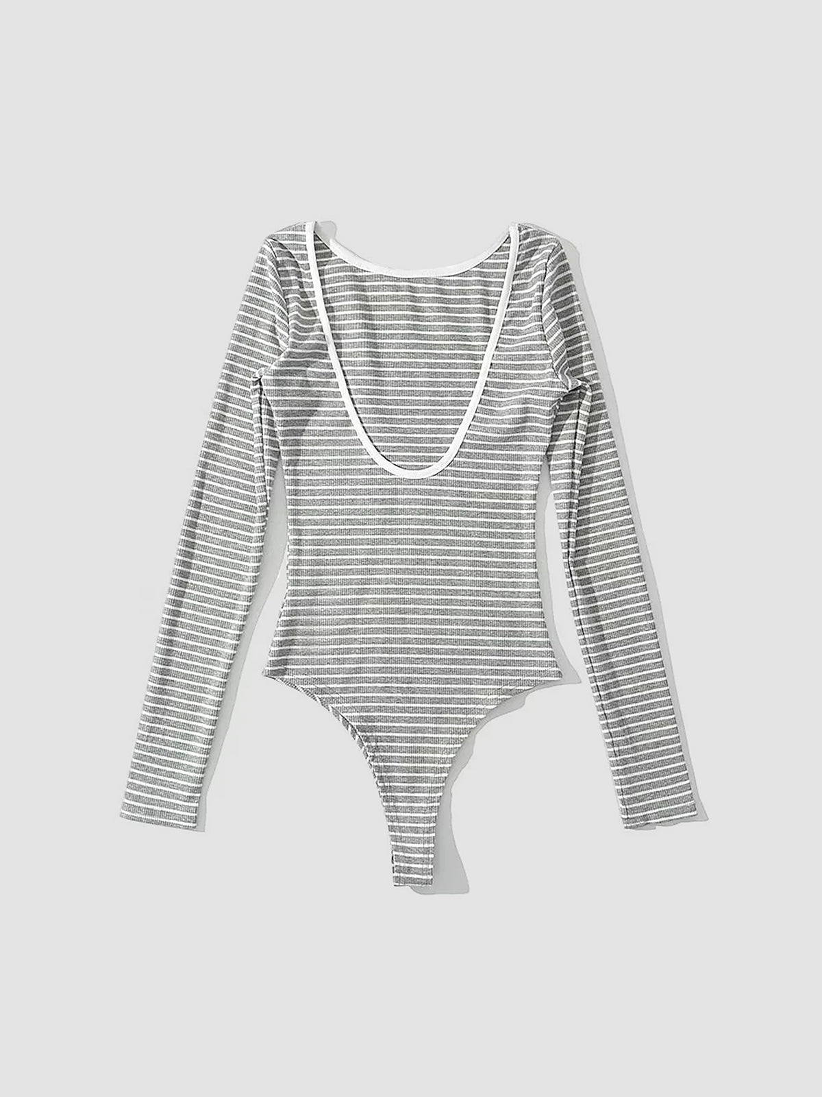Açık Sırtlı Çizgili Uzun Kollu Bodysuit