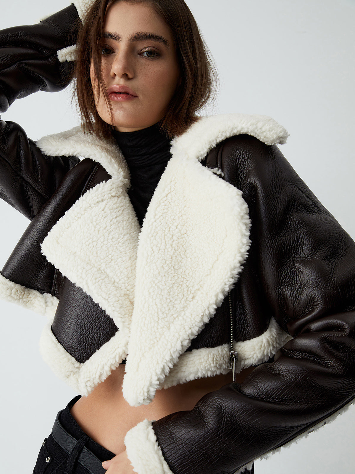 Dikkat Çeken Bahisler Sherpa Astarlı Shearling Deri Uçuş Ceketi