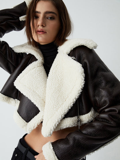 Dikkat Çeken Bahisler Sherpa Astarlı Shearling Deri Uçuş Ceketi