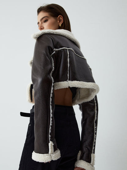 Dikkat Çeken Bahisler Sherpa Astarlı Shearling Deri Uçuş Ceketi