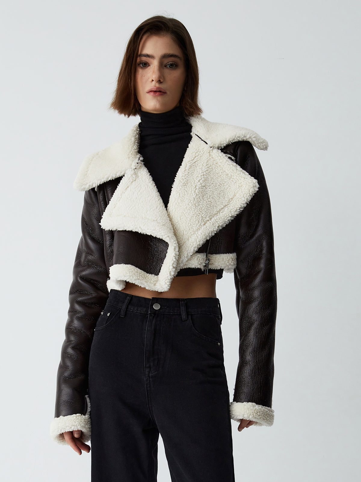 Dikkat Çeken Bahisler Sherpa Astarlı Shearling Deri Uçuş Ceketi